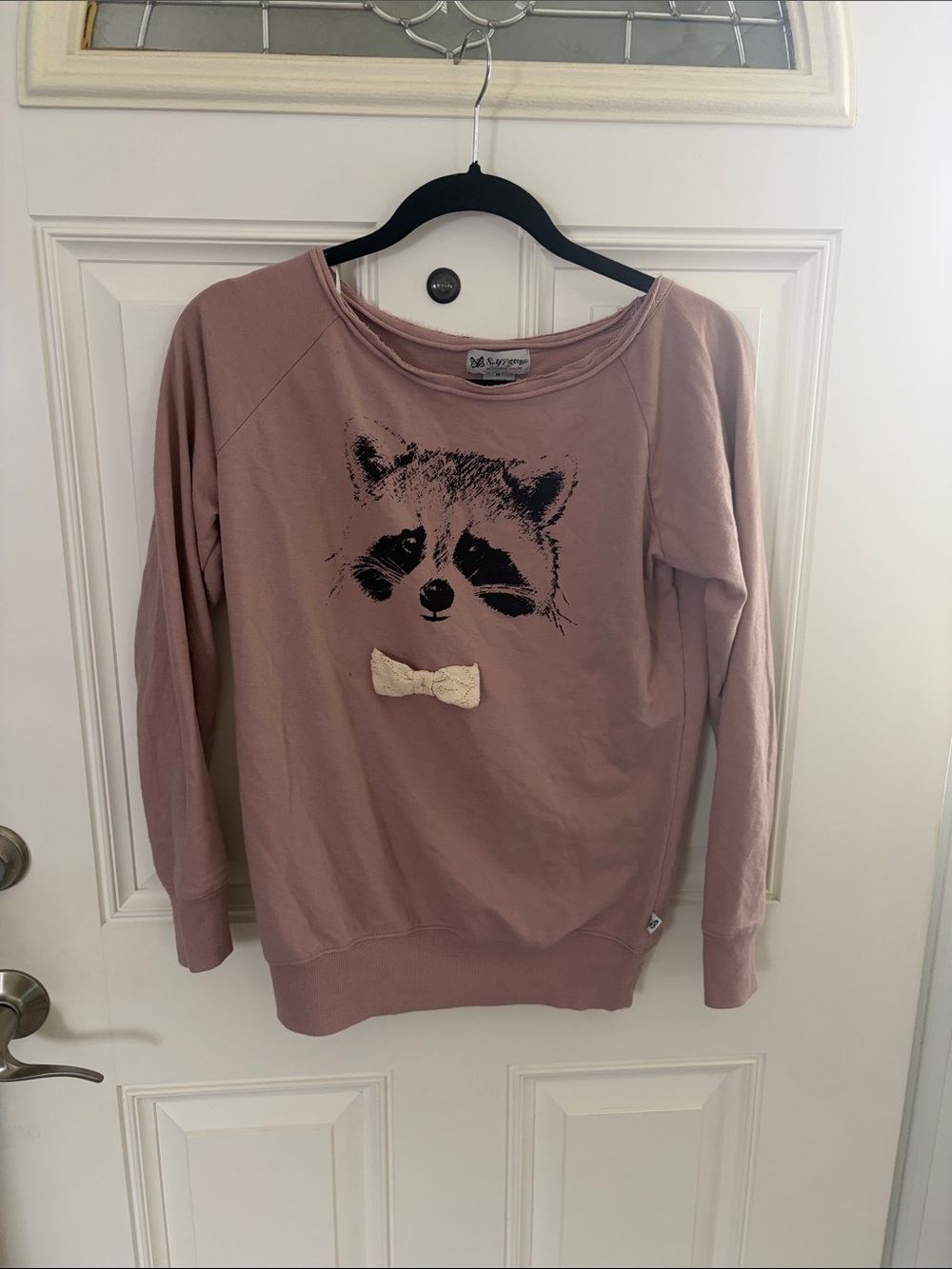 Self Esteem Mauve Raccoon Graphic Sweatshirt with Cream Bow